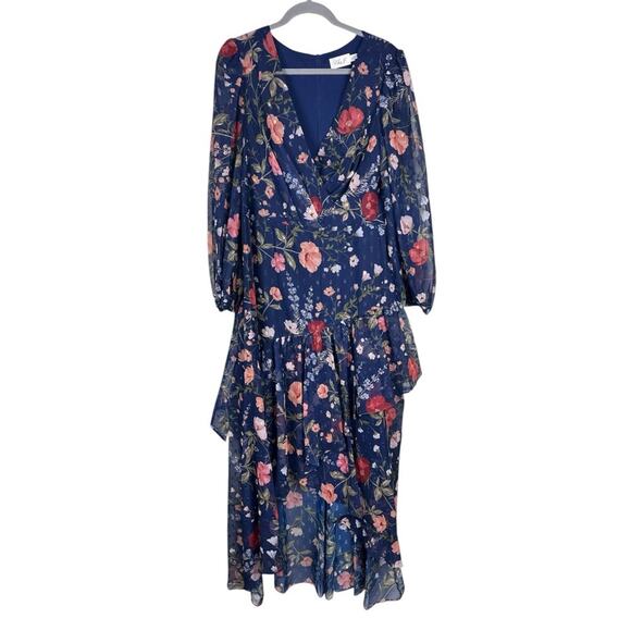 Eliza J Floral Surplice Asymmetric Midi Dress Size 16 - Picture 3 of 9